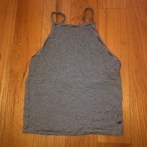 Cropped Tank Top with Black and White Stripes